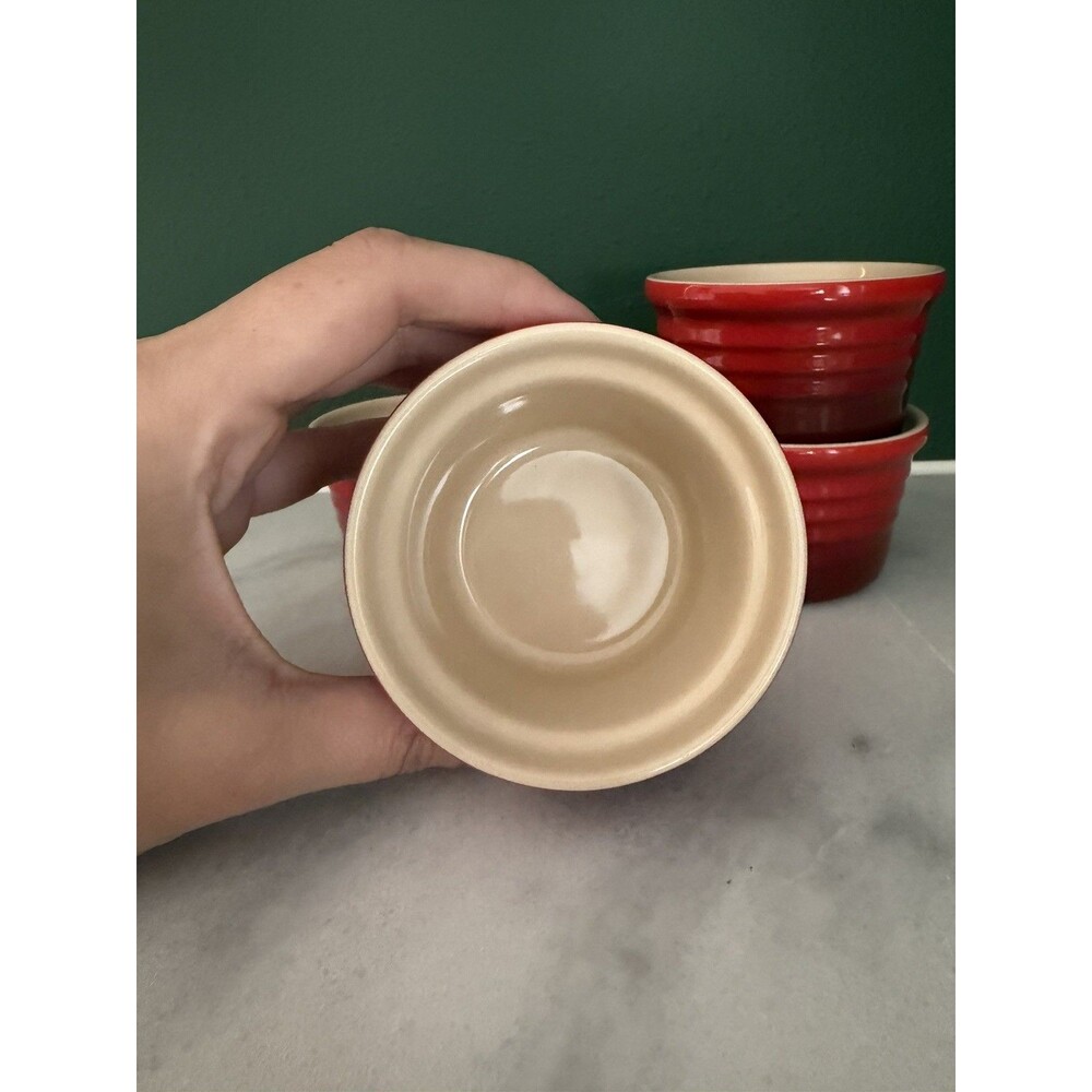 Set of 4 Le Creuset Red Stoneware Ramekins Cherry Red Cerise - Picture 2 of 4